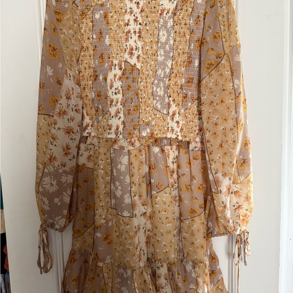 Aura Floral Patchwork Dress - Beige and Yellow